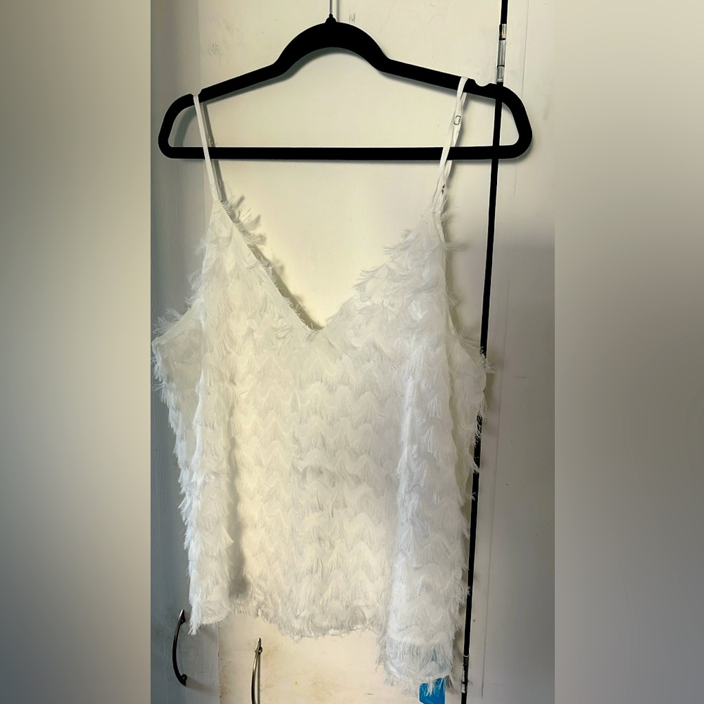 White Feathered Tank Top